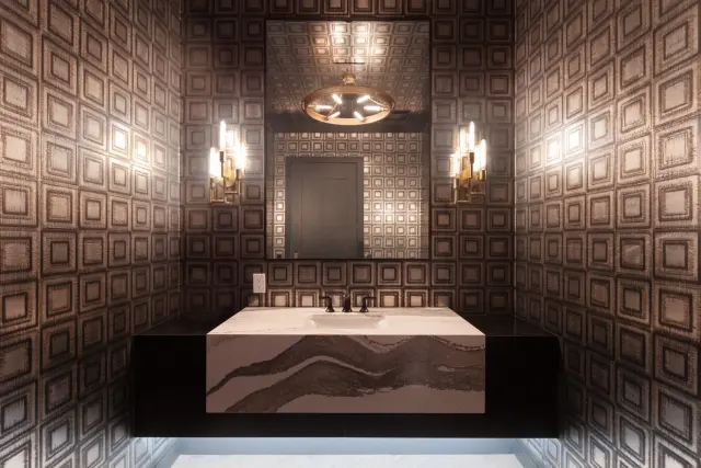 Remodeled Las Vegas bathroom with walk-in shower and full-height tile