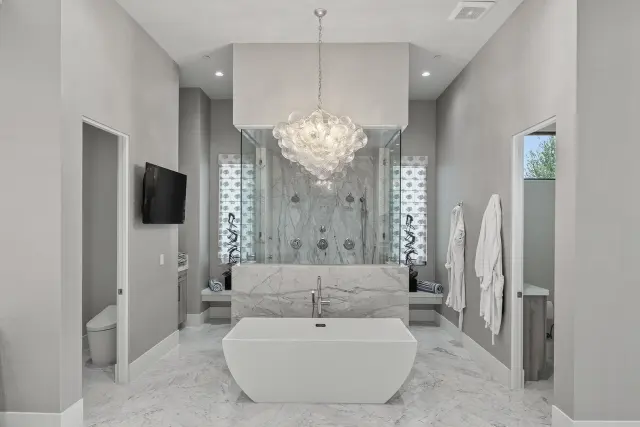 Custom vanity and lighting in a remodeled Las Vegas bathroom